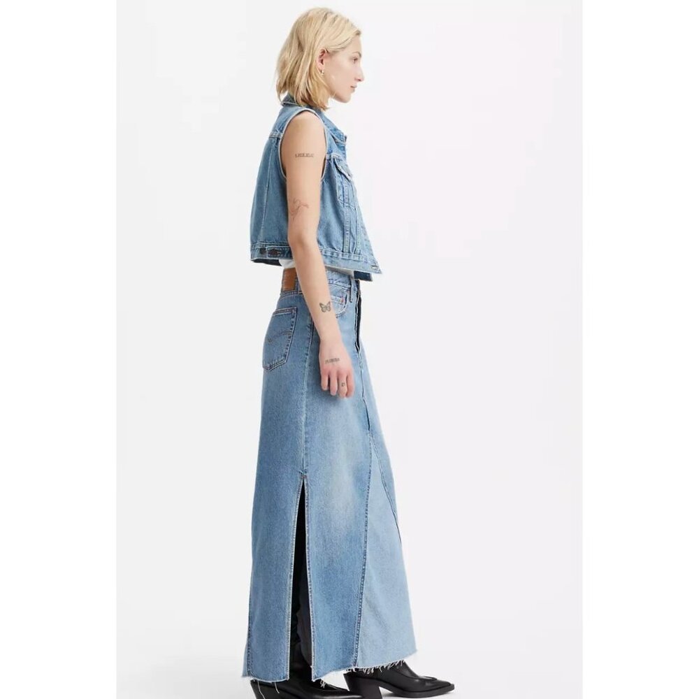 New Levi's 27 Premium Icon Long Skirt Size 27 Own It Medium Wash - Picture 4 of 8